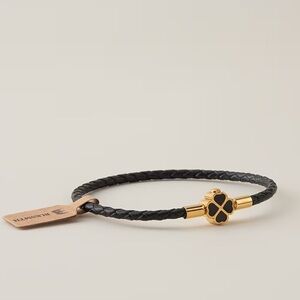 Leather Clover Black and Gold Braided Bracelet. Lucky bracelet. Unisex 🍀